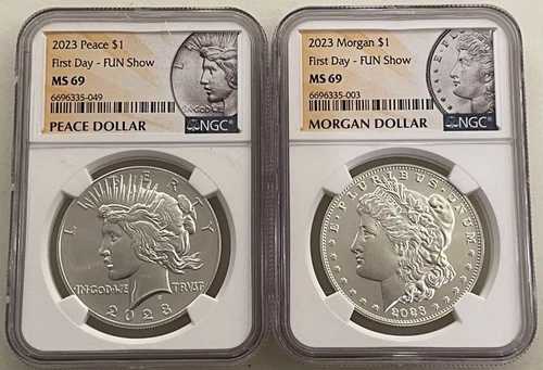 2023年 モルガン＆ピース シルバーダラー 2枚セット NGC MS69 発行初日ファンショー