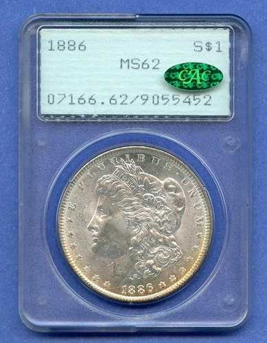 1886 P PCGS MS-62 モルガン・ダラー シルバー $1 米国造幣局コイン 1886-P MS-62 ラトラー CAC