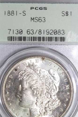 1881-S モルガン銀貨 PCGS MS63 旧バージョン 2.1 ツーピースホルダー (AWS395)