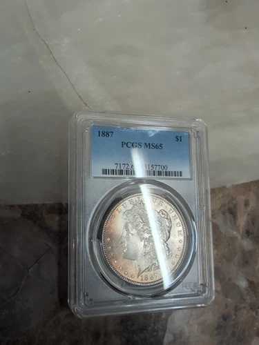 1887年 P トーン モーガン $ PCGS MS 65????優れたブルズアイ ターゲット レインボー????｜WORLD RESOURCE【QUEEN店】