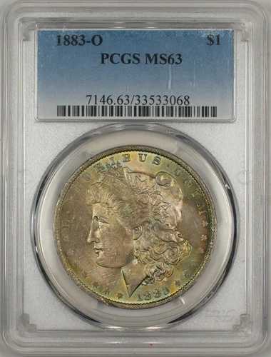 1883-O モルガン シルバー ダラー 1ドル コイン PCGS MS-63 表面は良好な色調 (11h)