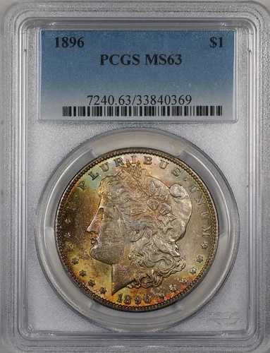 1896年 モルガン シルバードル 1ドルコイン PCGS MS-63 良好な状態 (13a)