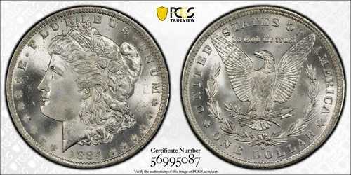 1884年 O モルガン銀貨 PCGS MS-65