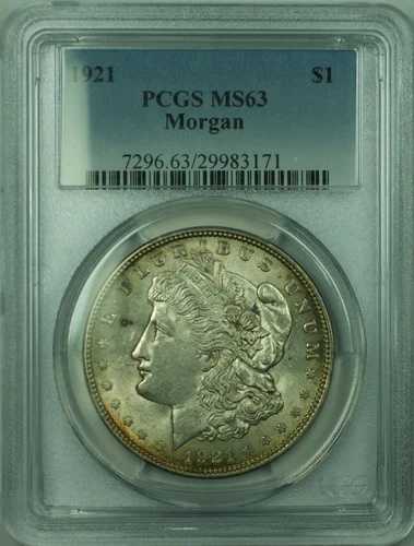 1921年 モルガン シルバードル 1ドルコイン PCGS MS-63 トーン (36) TT