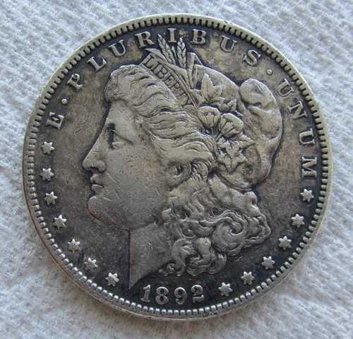 1892-S モルガン銀貨 希少キーデイト サンフランシスコ造幣局 XF クリーニング済み ステインあり