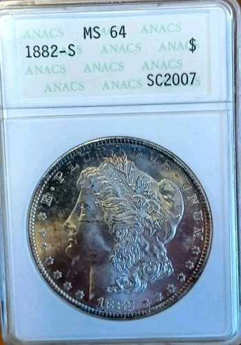 1882-S 1ドル モルガン銀貨 ANACS MS-64 オールドホワイトホルダー PQ