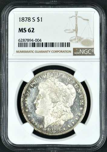 1878年 S モルガン銀貨 NGC MS 62 DPL 表側