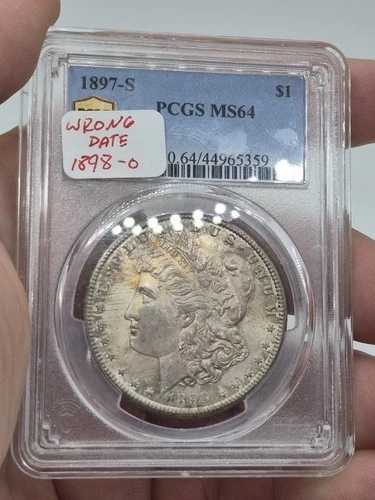 1898-O モルガン・ダラー PCGS MS64 ☆☆ エラーラベル ☆ 1897 S マーク☆ トーン