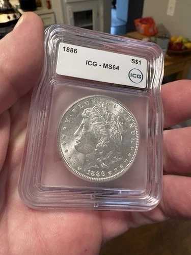1886年 P モルガン銀貨 MS64 クローズド 6 ダイ クラック（表面/裏面）