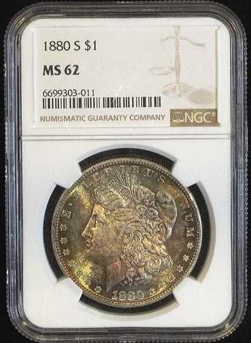 1880-S モルガン銀貨 ? NGC MS62 ガンメタルフィールド＆ゴールデンデバイスモンスター 67,155円