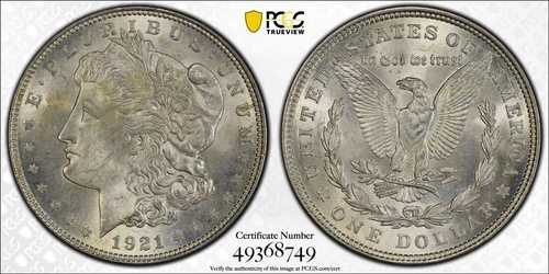 1921年 モルガン銀貨 PCGS MS 62 $1 ミントマークなし 美しい表面