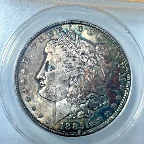 ワオ！1885年製 モーガン ブルーアイ シルバー ドル ANACS MS 62 モンスター レインボーカラー トーン
