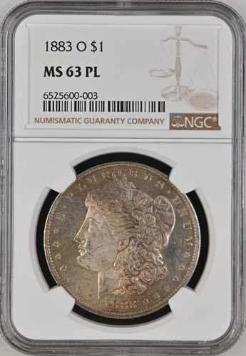 1883-O モルガン ダラー NGC MS63 PL PQ、反射面が素晴らしい!
