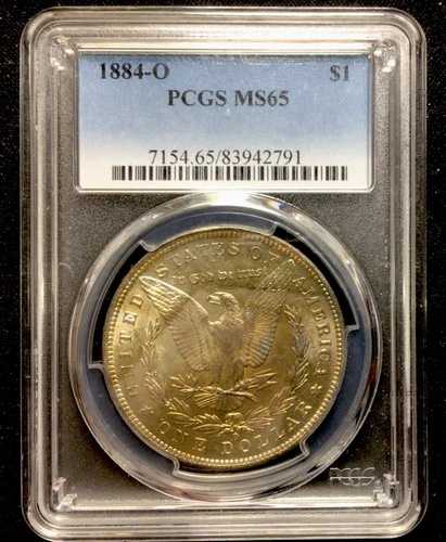 1884-O モルガン銀貨 PCGS MS65 エンドキャップ トーニングブラスト ホワイト 表面 ENN