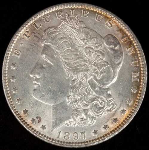 1897-P モルガン銀貨 ゴージャスミントラスター BU MS+++ トーニング