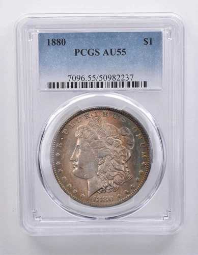 1880年 モルガン銀貨 AU55 PCGS ペリフェラルトーン *7197