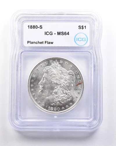 1880-S モーガン銀貨 ミントエラー プランシェット 欠陥 MS64 ICG *4566