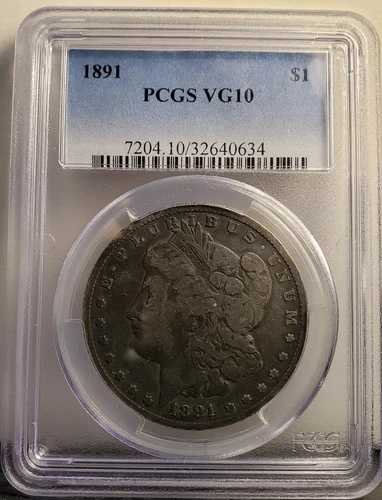 1891-P モルガン ダラー - PCGS VG 10 - VAM 2A 口ひげ - トップ 100 ＆ WOW VAM セット!!!