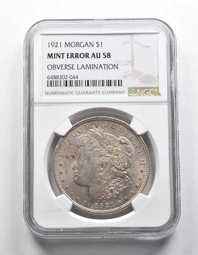 ミントエラー AU58 1921年 モルガン銀貨 OBVラミネート NGC *1972