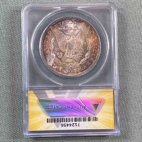 1883年 $1 VAM-15 モルガン銀貨 Anacs MS 63 ゴールデンイーグルトーン ブルーリム
