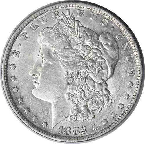 1882-O/S VAM 4 モルガン銀貨 O/S 埋め込み式 AU スライダー 未認定 #1117
