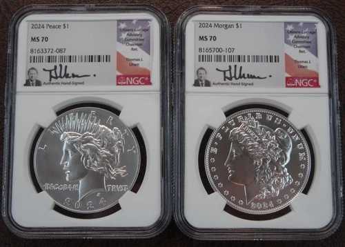 2024年 モーガン＆ピース シルバードル 2枚セット NGC MS 70 FDOD 米国造幣局 1ドル