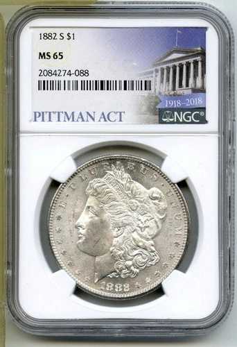1882-S モルガン銀貨 NGC MS65 ピットマン法ラベル - サンフランシスコ造幣局 G570