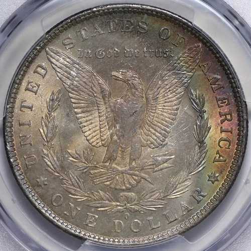 BU 1883-O モルガン銀貨 PCGS MS63 裏面に虹色模様 KWLM
