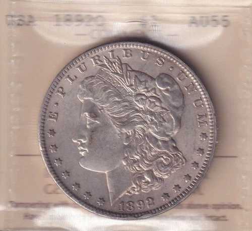 1892 O AU 55 ICCS エタッツ ユニ モルガン ドル アージェント