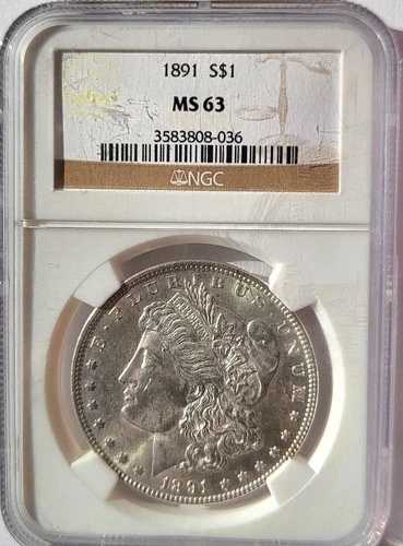1891-P NGC MS-63 光沢のあるモルガン銀貨。#284。 69,575円