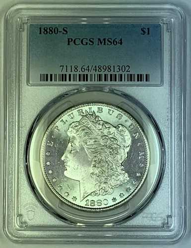 1880-S モルガン銀貨 1ドル硬貨 PCGS MS 64 状態良好 (7)