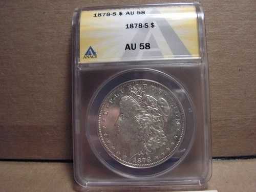 1878年 - S モルガン銀貨。ANACS AU58、プルーフ状態。