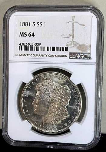 1881 S モーガン シルバー ダラー NGC MS64 きれいに色調調整されたプルーフのようなディテール!｜WORLD RESOURCE【QUEEN店】