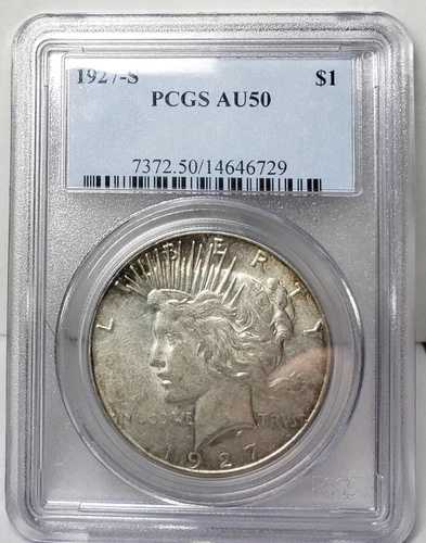 1927-S 平和ドル!- PCGS AU 50!!- 重要な日付!!!