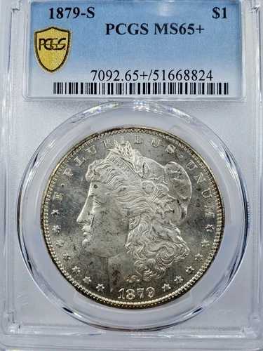 1879-S 1ドル モルガン銀貨 PCGS MS65+ プラスグレード トゥルービューゴールドシールド