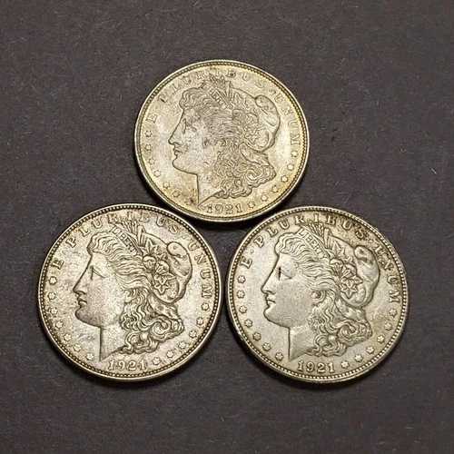 1921年PDS 1ドルモルガン銀貨3枚セット - 日付セット - 2.32 ASW - U1092