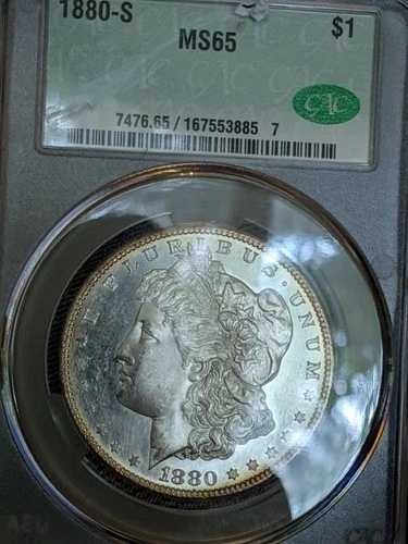1880-S モルガン銀貨 CAC MS65 フロスティ