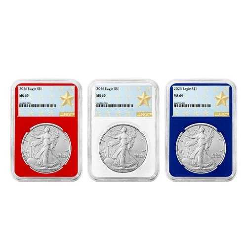 2026年 1ドル アメリカン シルバー イーグル 3点セット NGC MS69 ウェストポイント スターラベル レッド ホワイト