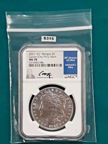 2021年 CC プライベートシルバー モルガン・ダラー！NGC MS70 エドマンド・モイ署名入り！S315