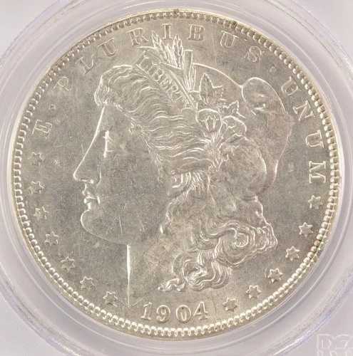 1904年 1ドル モルガン・ダラー メジャーラミネートプランシェット表面 PCGS AU58