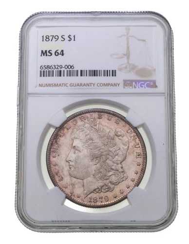 1879-S S$1 モーガン ダラー、NGC により MS-64 と評価、美しいバラ色の色調!