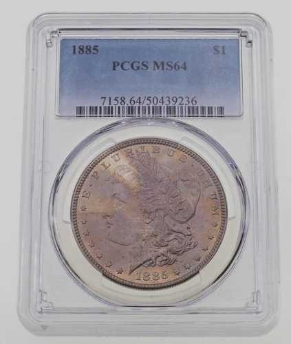 1885 年 1 ドル銀モルガンドル、PCGS により MS-64 と評価、色調良好! 82,885円
