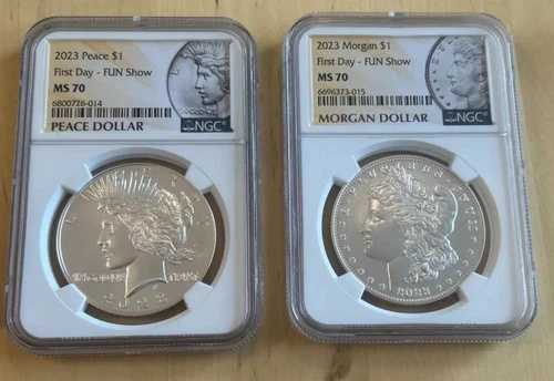 2023年 モーガン・ピース 1ドル銀貨セット NGC FDOI 発行初日 FUN SHOW MS70
