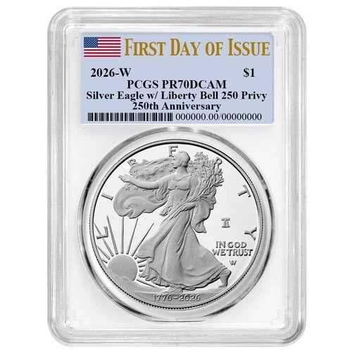 プレセール - 2026-W プルーフ $1 アメリカン シルバー イーグル PCGS PR70DCAM FDOI フラッグラベル
