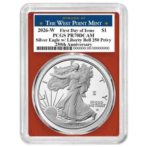 プレセール - 2026-W プルーフ $1 アメリカン シルバー イーグル PCGS PR70DCAM FDOI ウェストポイント 82,885円