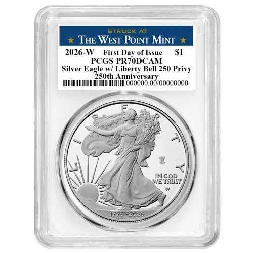 プレセール - 2026-W プルーフ $1 アメリカン シルバー イーグル PCGS PR70DCAM FDOI ウェストポイント