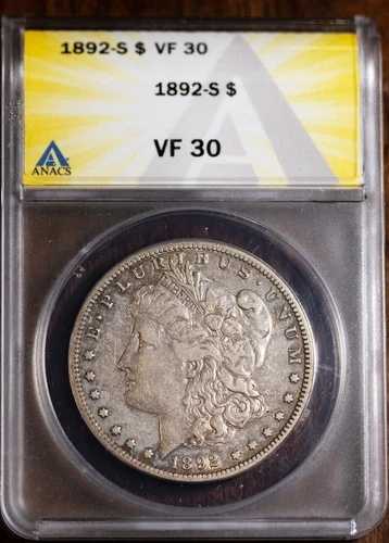 1892-S 1ドル銀モルガンドル VF 30 ANACS # 7492241 驚くほど魅力的 + ボーナス