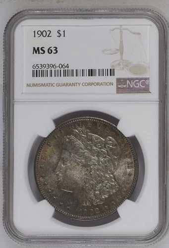 1902年 モルガン銀貨 NGC MS63 ミントステート 魅力的な色調