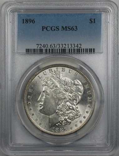1896年 モルガン銀貨 1ドル硬貨 PCGS MS 63 (美しい裏面トーニング 12-A)