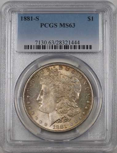 1881-S 米国モルガン銀貨 1ドル硬貨 PCGS MS-63 (良質コイン) トーン BR-13C|WORLD RESOURCE【QUEEN店】